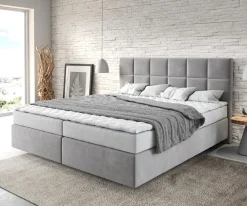 BoxspringbettDream-Fine 180x200 cm Mikrofaser Grau mit Matratze und Topper Sofort versandfertig
