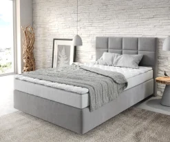 BoxspringbettDream-Fine 120x200 cm Mikrofaser Grau mit Matratze und Topper Sofort versandfertig