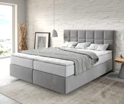 BoxspringbettDream-Fine 160x200 cm Mikrofaser Grau mit TFK Matratze und Visco Topper Sofort versandfertig