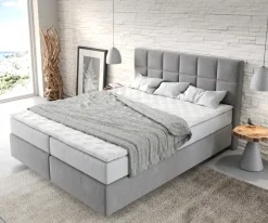 BoxspringbettDream-Fine 160x200 cm Mikrofaser Grau mit TFK Matratze und Visco Topper Sofort versandfertig