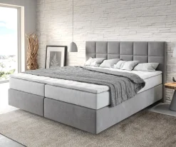 BoxspringbettDream-Fine 180x200 cm Mikrofaser Grau mit TFK Matratze und Visco Topper Sofort versandfertig