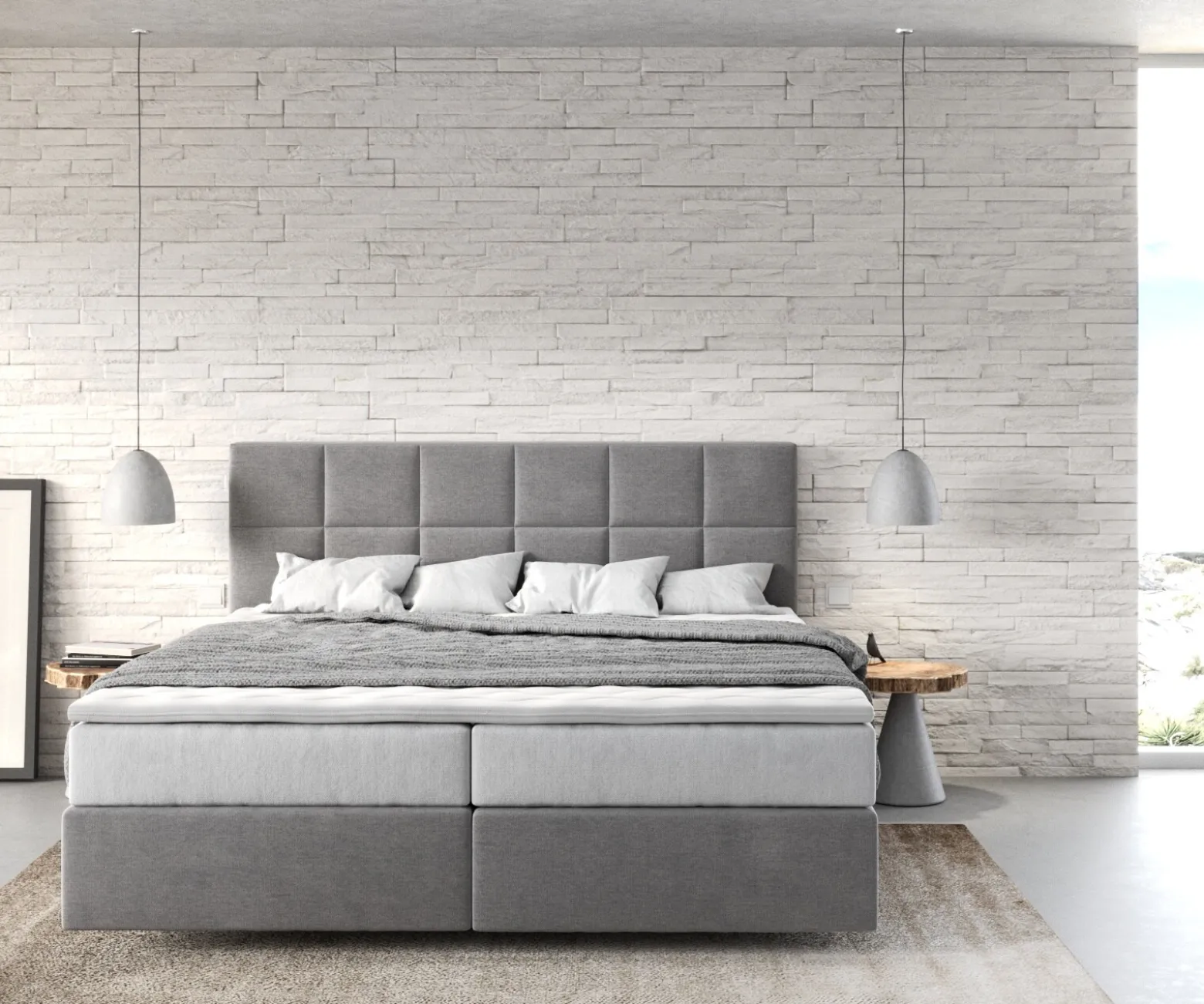 BoxspringbettDream-Fine 180x200 cm Mikrofaser Grau mit TFK Matratze und Visco Topper Sofort versandfertig