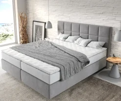 BoxspringbettDream-Fine 180x200 cm Mikrofaser Grau mit TFK Matratze und Visco Topper Sofort versandfertig