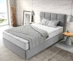 BoxspringbettDream-Fine 120x200 cm Mikrofaser Grau mit TFK Matratze und Visco Topper Sofort versandfertig