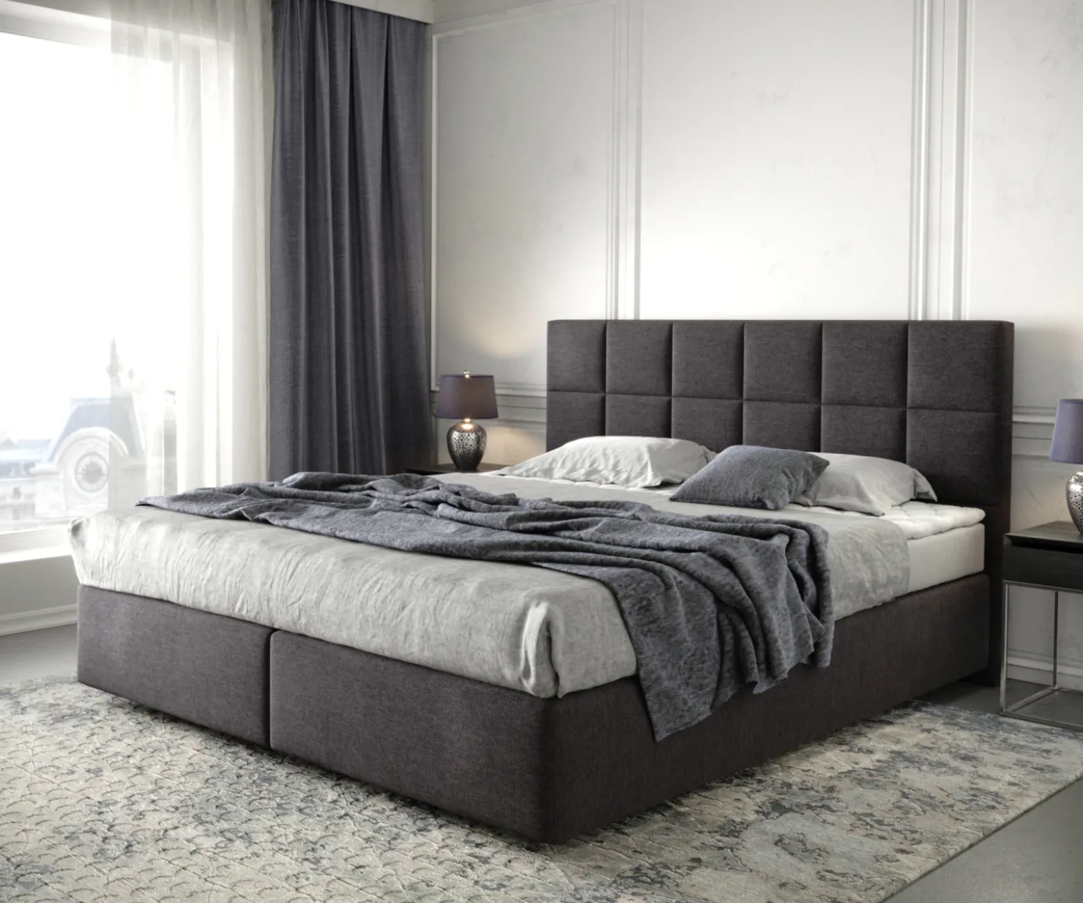 BoxspringbettDream-Fine 180x200 cm Mikrofaser Schwarz mit Matratze und Topper Sofort versandfertig