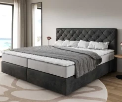 BoxspringbettDream-Great Mikrofaser Anthrazit Vintage 200x200 cm mit Taschenfederkernmatratze und Topper Visco Sofort versandfertig