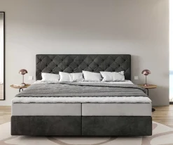 BoxspringbettDream-Great Mikrofaser Anthrazit Vintage 200x200 cm mit Taschenfederkernmatratze und Topper Visco Sofort versandfertig