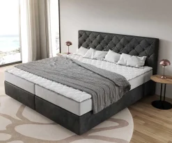 BoxspringbettDream-Great Mikrofaser Anthrazit Vintage 200x200 cm mit Taschenfederkernmatratze und Topper Visco Sofort versandfertig