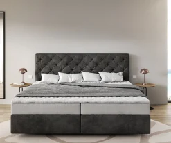 BoxspringbettDream-Great Mikrofaser Anthrazit Vintage 200x200 cm Bonell-Matratze PU-Topper Sofort versandfertig