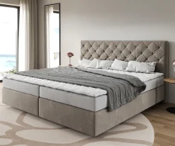 BoxspringbettDream-Great Mikrofaser Beige 200x200 cm Bonell-Matratze PU-Topper Sofort versandfertig