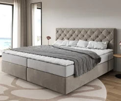 BoxspringbettDream-Great Mikrofaser Beige 200x200 cm mit Taschenfederkernmatratze und Topper Visco Sofort versandfertig