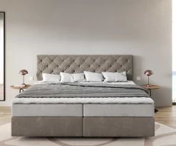 BoxspringbettDream-Great Mikrofaser Beige 200x200 cm mit Taschenfederkernmatratze und Topper Visco Sofort versandfertig