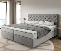 BoxspringbettDream-Great Mikrofaser Grau 200x200 cm Bonell-Matratze PU-Topper Sofort versandfertig