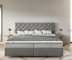 BoxspringbettDream-Great Mikrofaser Grau 200x200 cm Bonell-Matratze PU-Topper Sofort versandfertig