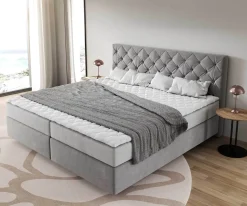 BoxspringbettDream-Great Mikrofaser Grau 200x200 cm mit Taschenfederkernmatratze und Topper Visco Sofort versandfertig