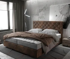 BoxspringbettDream-Great 180x200 cm Braun Vintage mit Matratze und Topper Sofort versandfertig