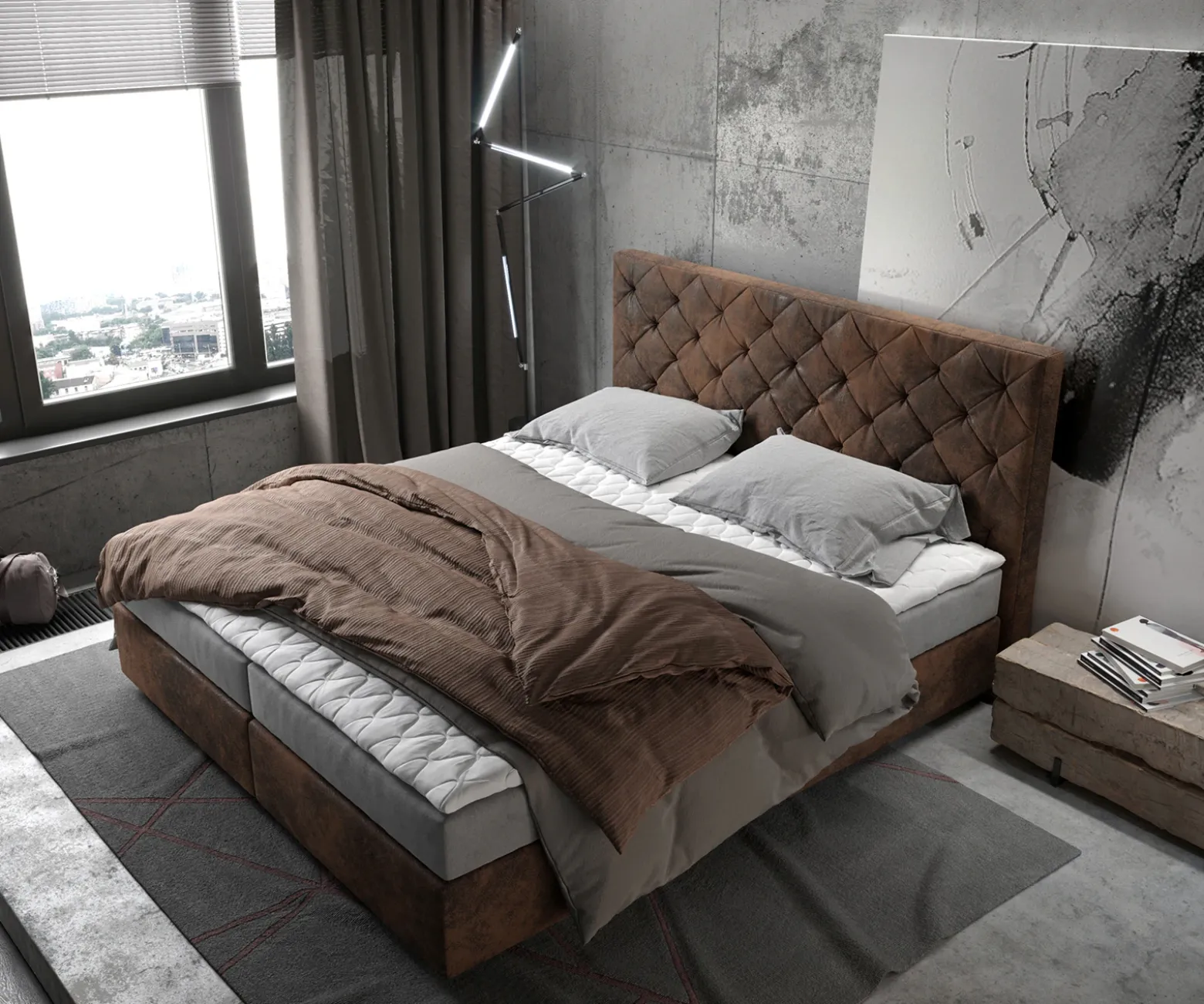 BoxspringbettDream-Great 180x200 cm Braun Vintage mit Matratze und Topper Sofort versandfertig