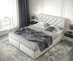 BoxspringbettDream-Great 160x200 cm Kunstleder Weiß mit Matratze und Topper Sofort versandfertig