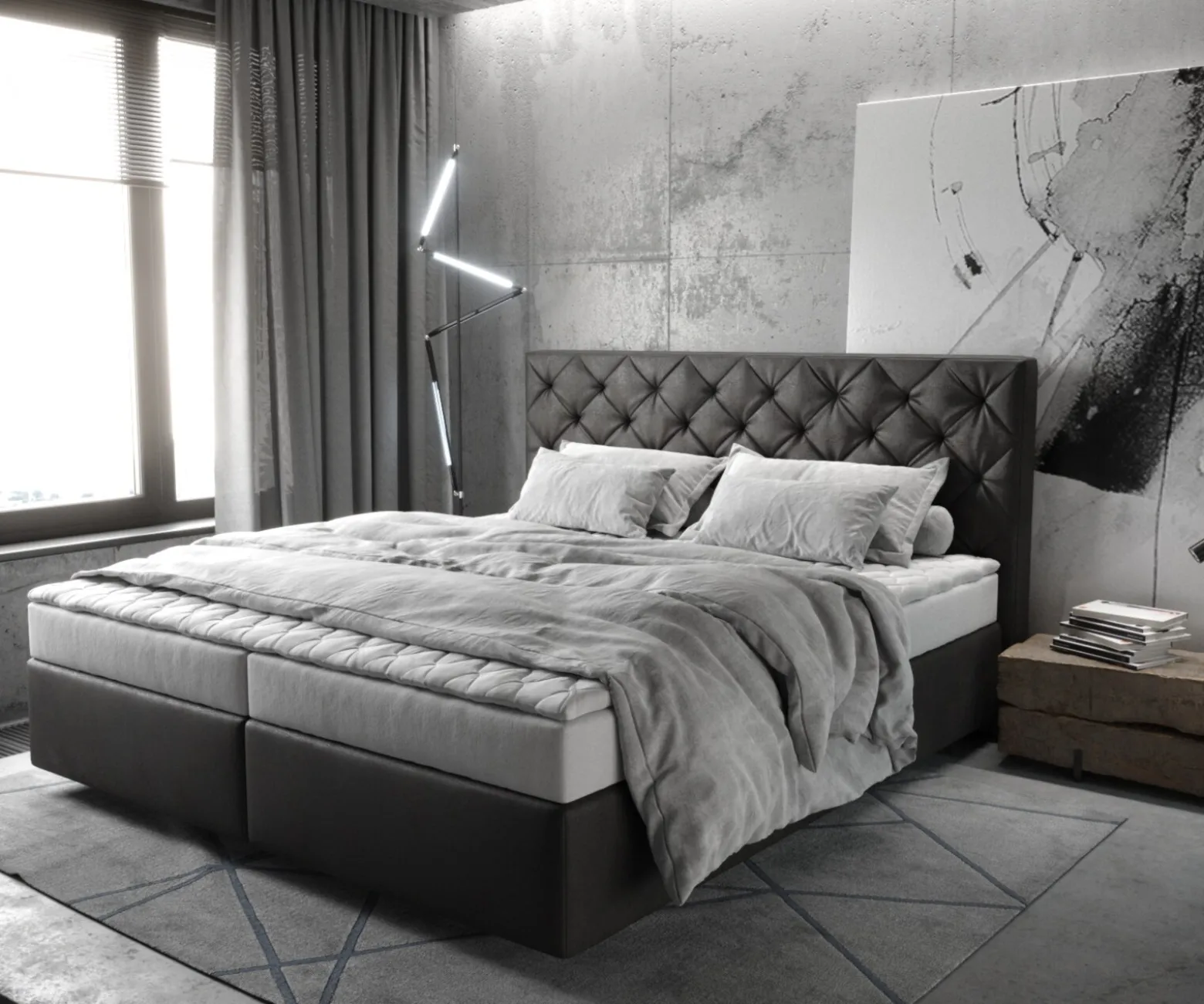 BoxspringbettDream-Great 180x200 cm Lederimitat Anthrazit mit Matratze und Topper Sofort versandfertig