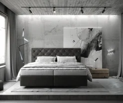 BoxspringbettDream-Great 180x200 cm Lederimitat Anthrazit mit Matratze und Topper Sofort versandfertig