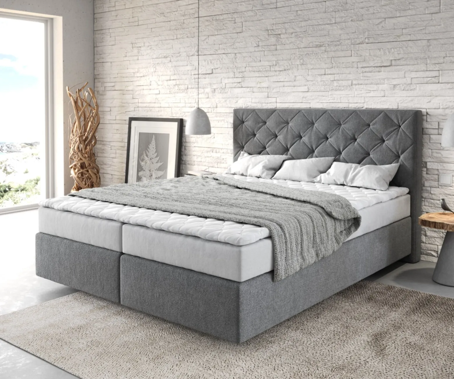 BoxspringbettDream-Great 160x200 cm Mikrofaser Anthrazit mit Matratze und Topper Sofort versandfertig