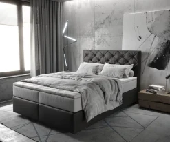 BoxspringbettDream-Great 140x200 cm Mikrofaser Anthrazit Vintage mit TFK Matratze und Visco Topper Sofort versandfertig