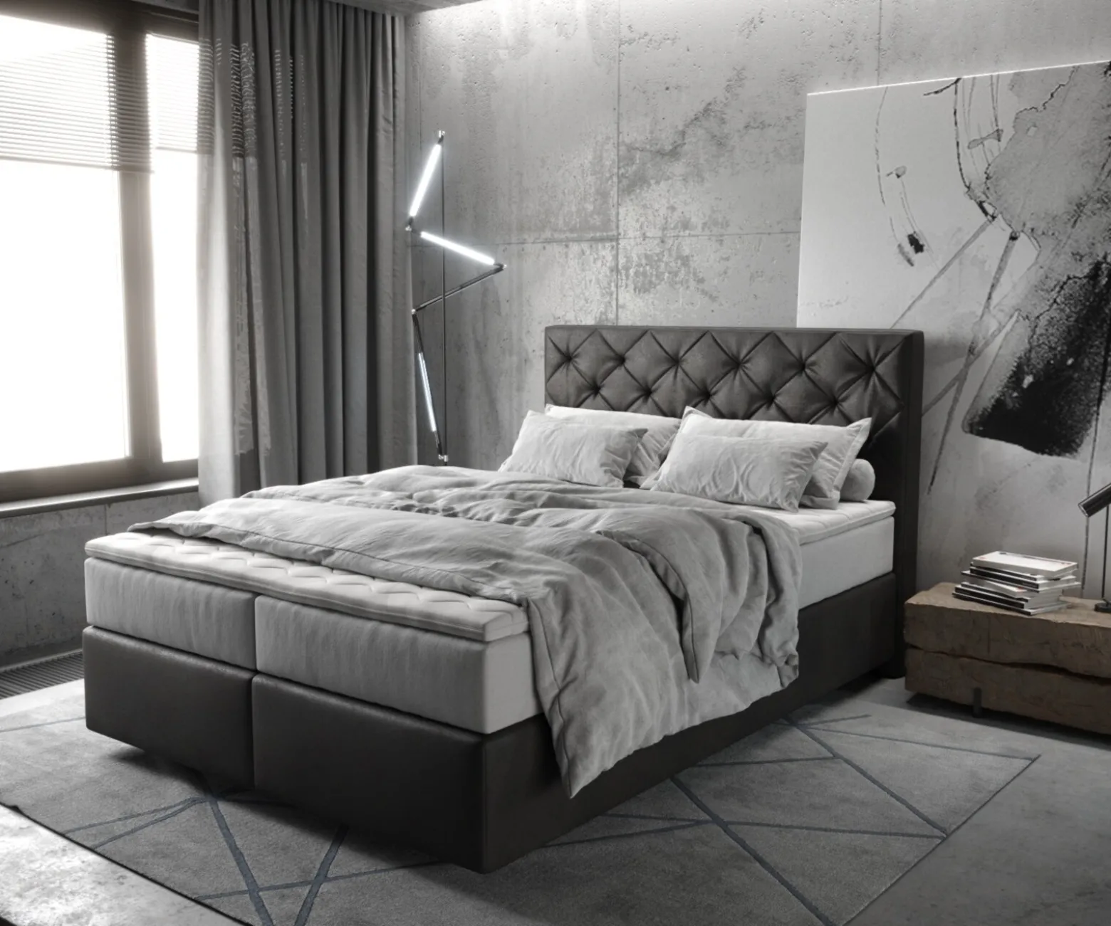 BoxspringbettDream-Great 140x200 cm Mikrofaser Anthrazit Vintage mit TFK Matratze und Visco Topper Sofort versandfertig