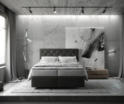 BoxspringbettDream-Great 140x200 cm Mikrofaser Anthrazit Vintage mit TFK Matratze und Visco Topper Sofort versandfertig