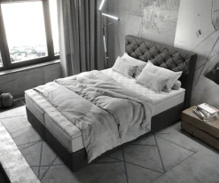 BoxspringbettDream-Great 140x200 cm Mikrofaser Anthrazit Vintage mit TFK Matratze und Visco Topper Sofort versandfertig