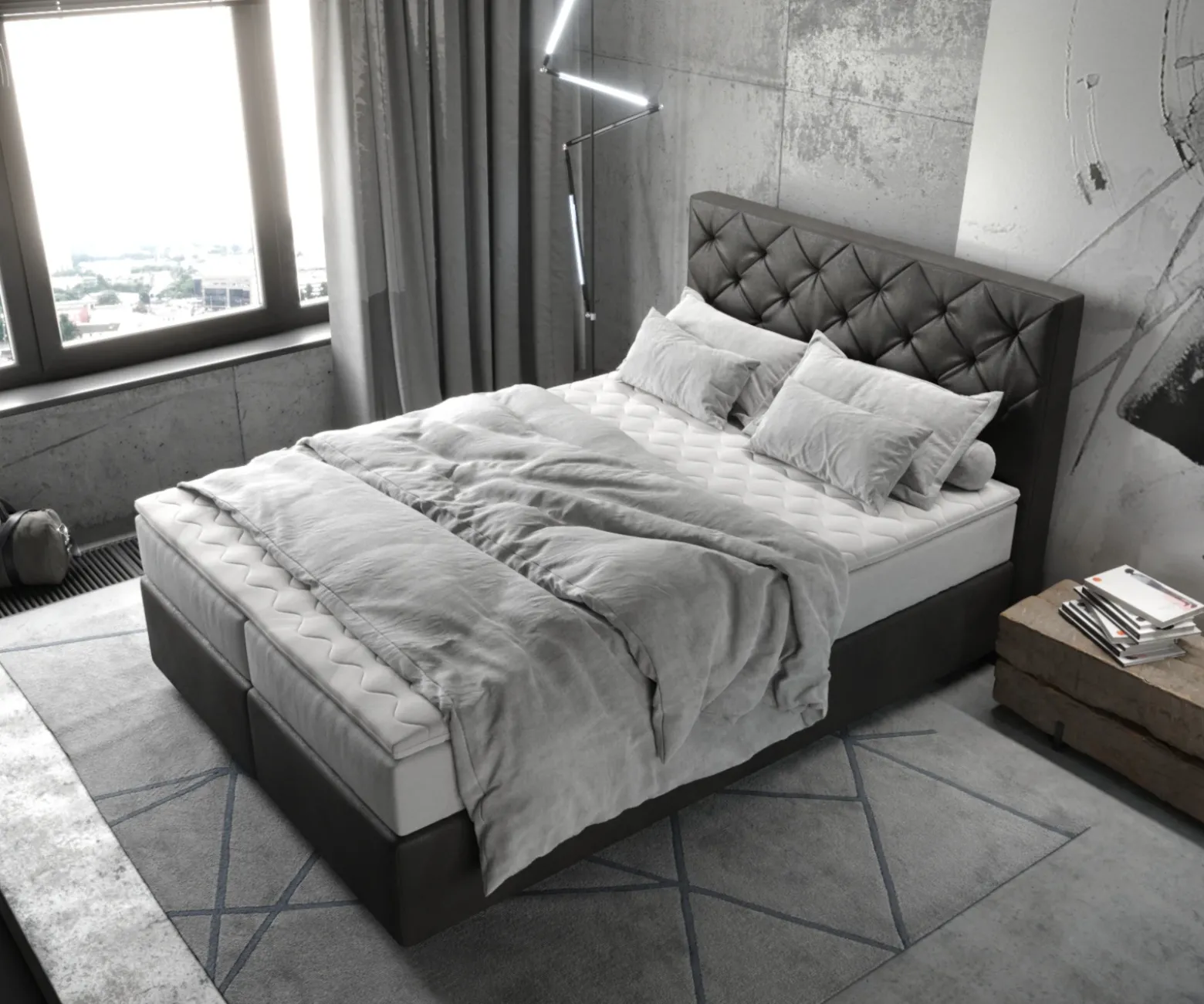 BoxspringbettDream-Great 140x200 cm Mikrofaser Anthrazit Vintage mit TFK Matratze und Visco Topper Sofort versandfertig