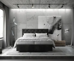 BoxspringbettDream-Great 160x200 cm Mikrofaser Anthrazit Vintage mit Matratze und Topper Sofort versandfertig