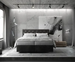 BoxspringbettDream-Great 160x200 cm Mikrofaser Anthrazit Vintage mit TFK Matratze und Visco Topper Sofort versandfertig
