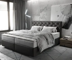 BoxspringbettDream-Great 180x200 cm Mikrofaser Anthrazit Vintage mit TFK Matratze und Visco Topper Sofort versandfertig