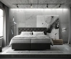 BoxspringbettDream-Great 180x200 cm Mikrofaser Anthrazit Vintage mit TFK Matratze und Visco Topper Sofort versandfertig