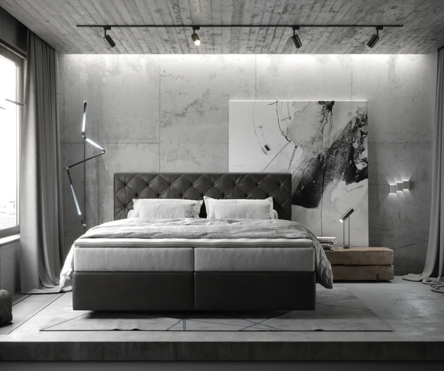 BoxspringbettDream-Great 180x200 cm Mikrofaser Anthrazit Vintage mit TFK Matratze und Visco Topper Sofort versandfertig