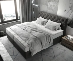 BoxspringbettDream-Great 180x200 cm Mikrofaser Anthrazit Vintage mit TFK Matratze und Visco Topper Sofort versandfertig