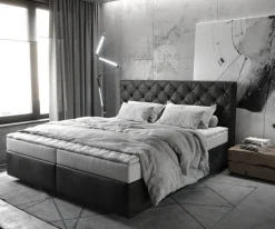 BoxspringbettDream-Great 180x200 cm Mikrofaser Anthrazit Vintage mit Matratze und Topper Sofort versandfertig