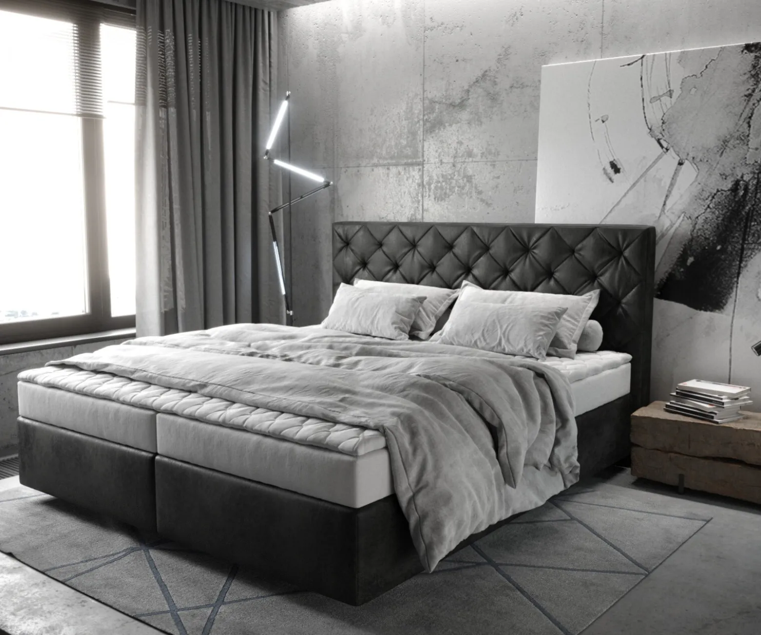BoxspringbettDream-Great 180x200 cm Mikrofaser Anthrazit Vintage mit Matratze und Topper Sofort versandfertig