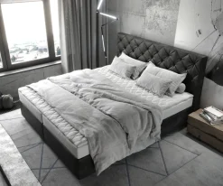 BoxspringbettDream-Great 180x200 cm Mikrofaser Anthrazit Vintage mit Matratze und Topper Sofort versandfertig