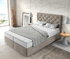 BoxspringbettDream-Great 140x200 cm Mikrofaser Beige mit Matratze und Topper Sofort versandfertig