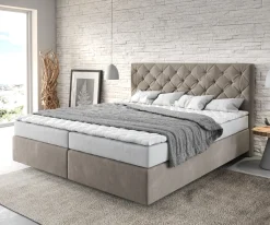 BoxspringbettDream-Great 180x200 cm Mikrofaser Beige mit Matratze und Topper Sofort versandfertig