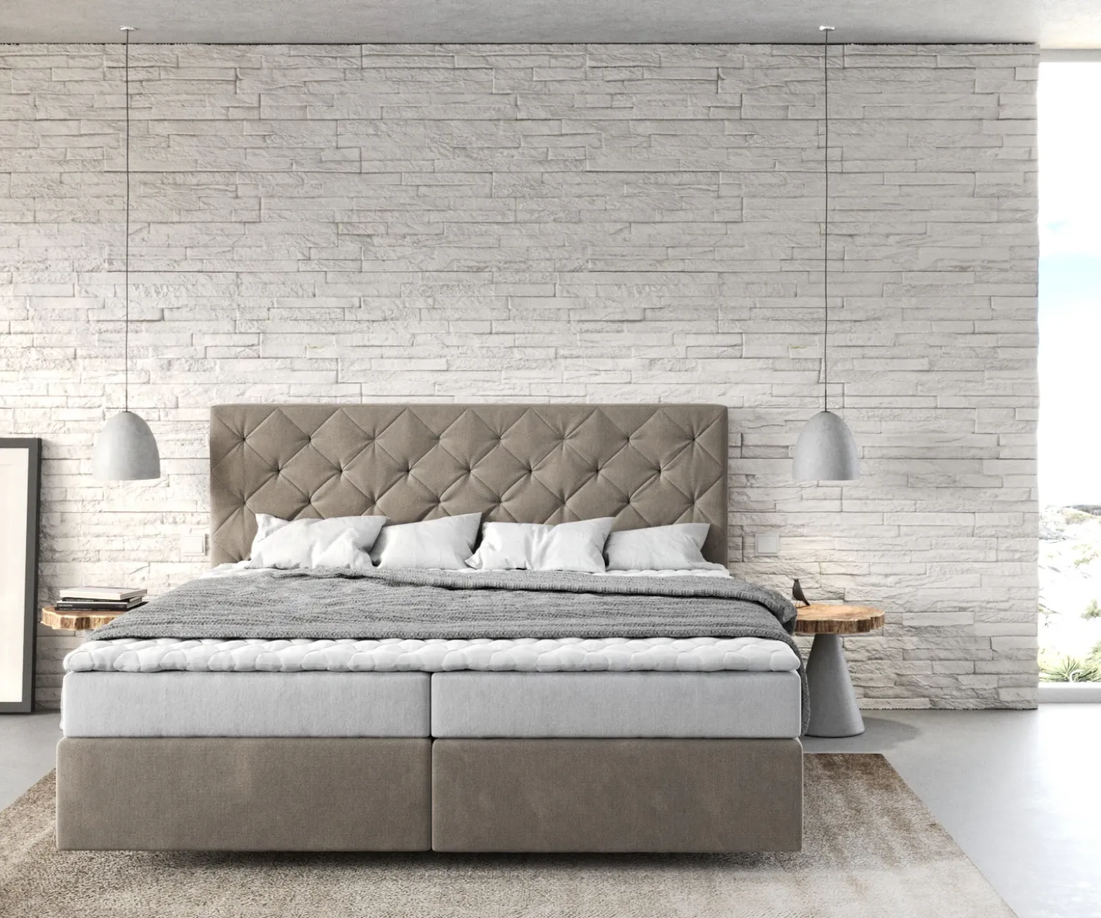 BoxspringbettDream-Great 180x200 cm Mikrofaser Beige mit Matratze und Topper Sofort versandfertig