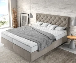 BoxspringbettDream-Great 180x200 cm Mikrofaser Beige mit Matratze und Topper Sofort versandfertig