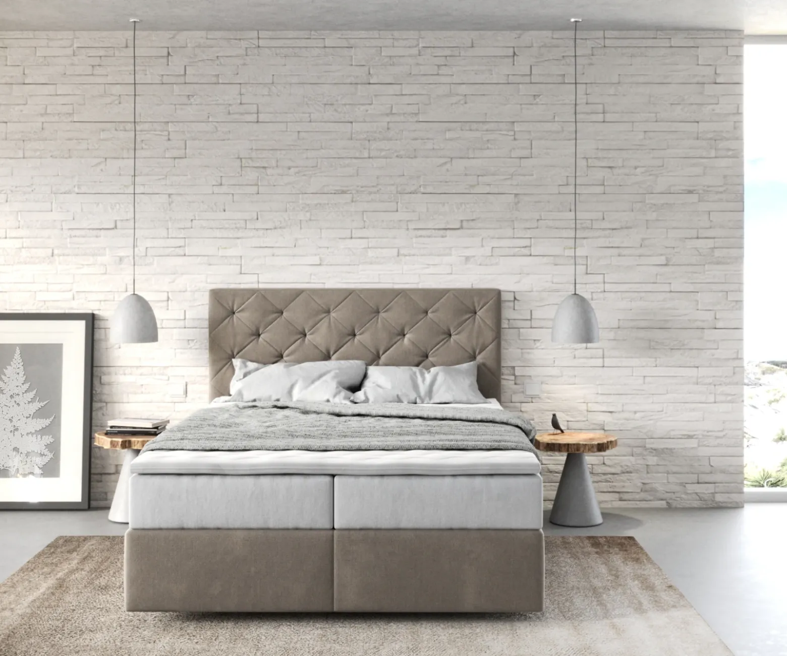 BoxspringbettDream-Great 140x200 cm Mikrofaser Beige mit TFK Matratze und Visco Topper Sofort versandfertig