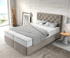 BoxspringbettDream-Great 140x200 cm Mikrofaser Beige mit TFK Matratze und Visco Topper Sofort versandfertig