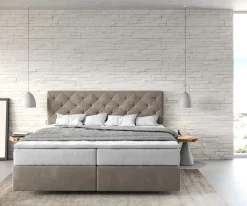 BoxspringbettDream-Great 180x200 cm Mikrofaser Beige mit TFK Matratze und Visco Topper Sofort versandfertig