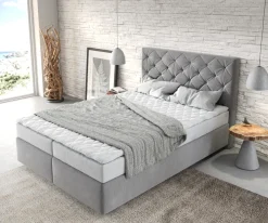 BoxspringbettDream-Great 140x200 cm Mikrofaser Grau mit Matratze und Topper Sofort versandfertig
