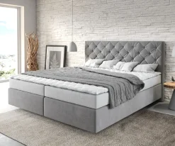 BoxspringbettDream-Great 180x200 cm Mikrofaser Grau mit Matratze und Topper Sofort versandfertig