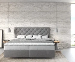 BoxspringbettDream-Great 180x200 cm Mikrofaser Grau mit Matratze und Topper Sofort versandfertig