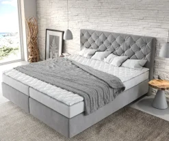 BoxspringbettDream-Great 180x200 cm Mikrofaser Grau mit Matratze und Topper Sofort versandfertig